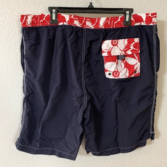 Landsend Navy Swim Trunk Red Hawaiian Floral XL - Picture 2 of 5